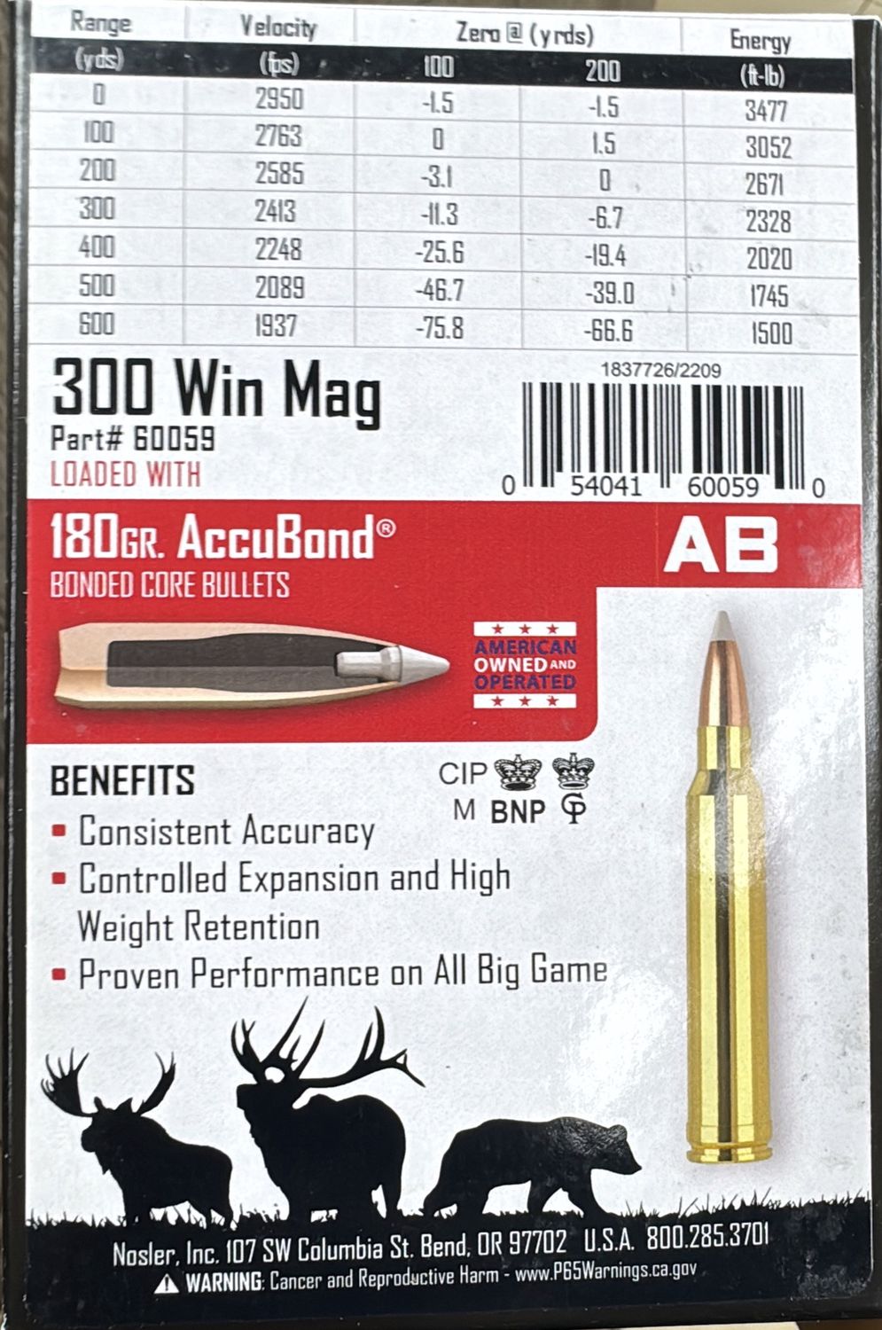 NOSLER AMMO 300WINMAG 180GR TG ACCUBOND