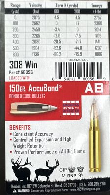 NOSLER AMMO 308 WIN 150gr TG ACCUBOND (20) 