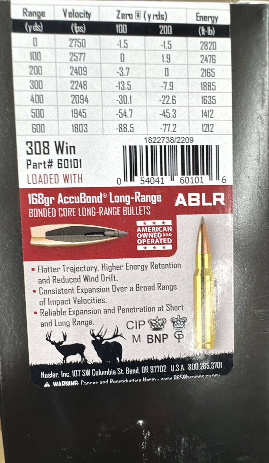 NOSLER AMMO 308WIN 168GR TG ACCUBOND LR