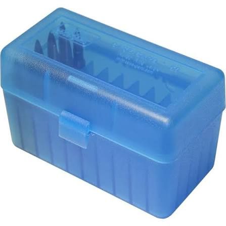 MTM AMMO BOX 50 RD RIFLE FLIP-TOP BLUE