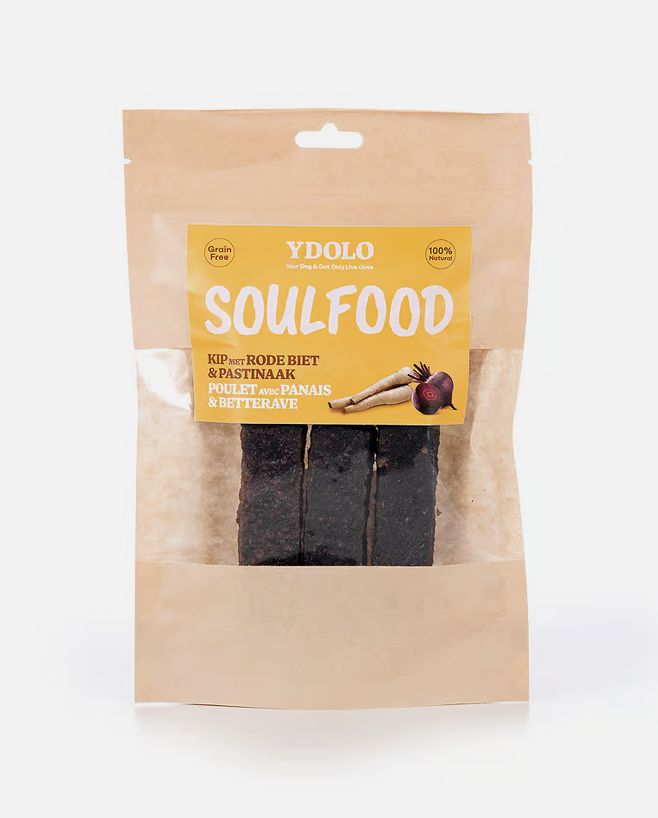 Ydolo soulfood brokjes kip met rode biet en pastinaak