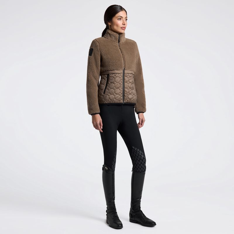 CT teddy bear fleece + nylon zip up jacket dames taupe