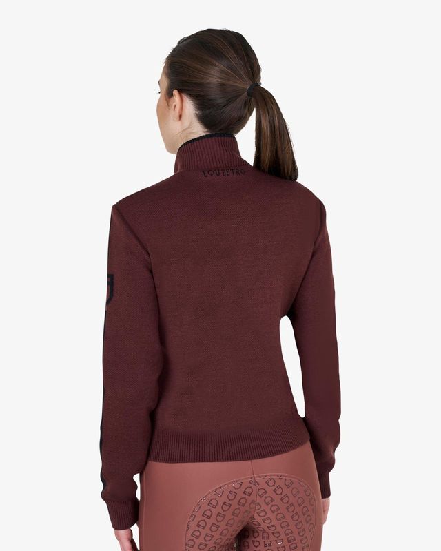 Equestro Full zip hybrid nylon + knit jacket marron