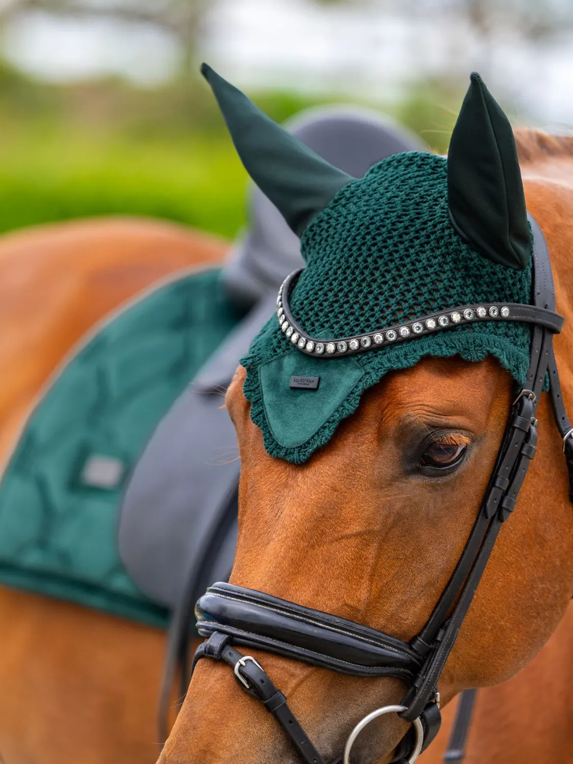 Equestrian Stockholm Ear Bonnet Velvet Sycamore Green