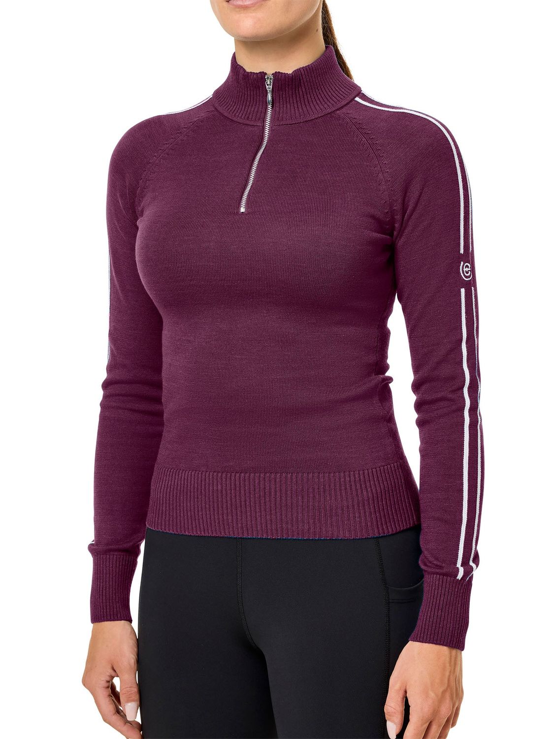 Equestrian Stockholm knitted zip top mauve wine
