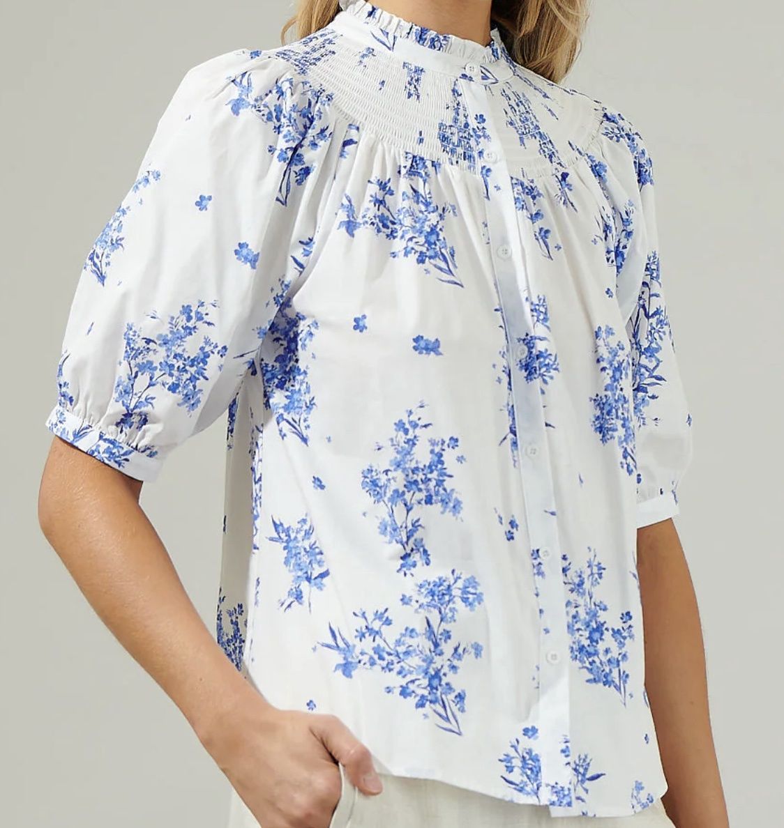 Bestia Floral Blossom Smocked  Neck Top