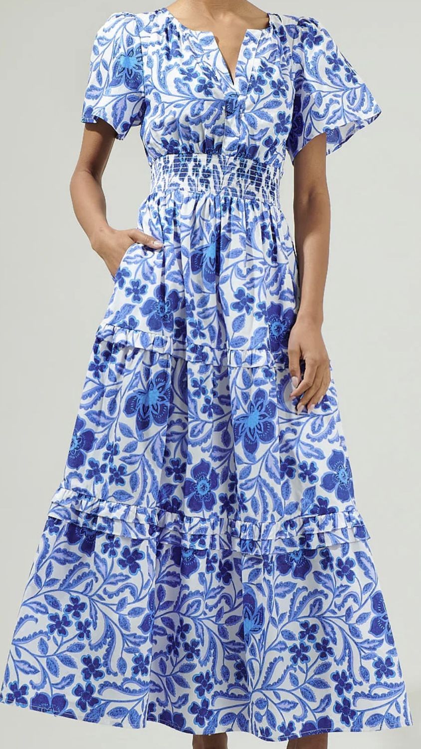 Celeste Floral Palmer Poplin Tiered Maxi