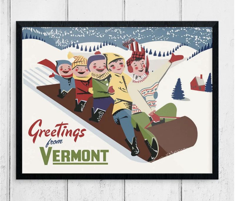 11X14 Toboggan Greetings From VT