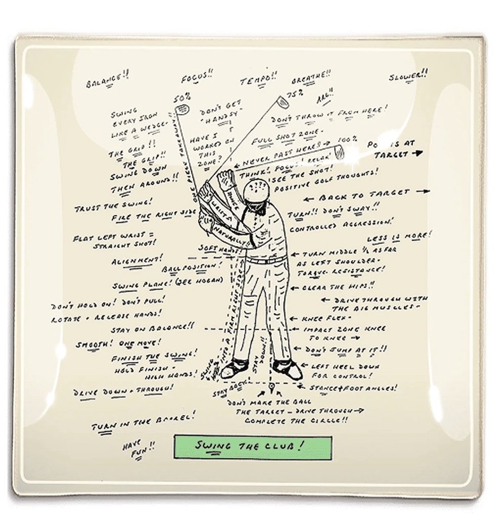 Golf Sketch Swing the Club Decoupage Glass Tray