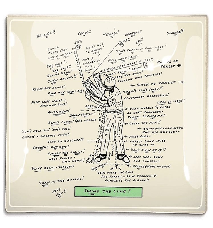 Golf Sketch Swing the Club Decoupage Glass Tray