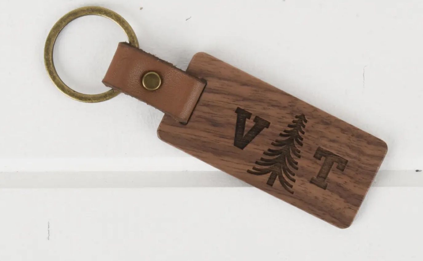 Vermont Wood/Leather Keychain
