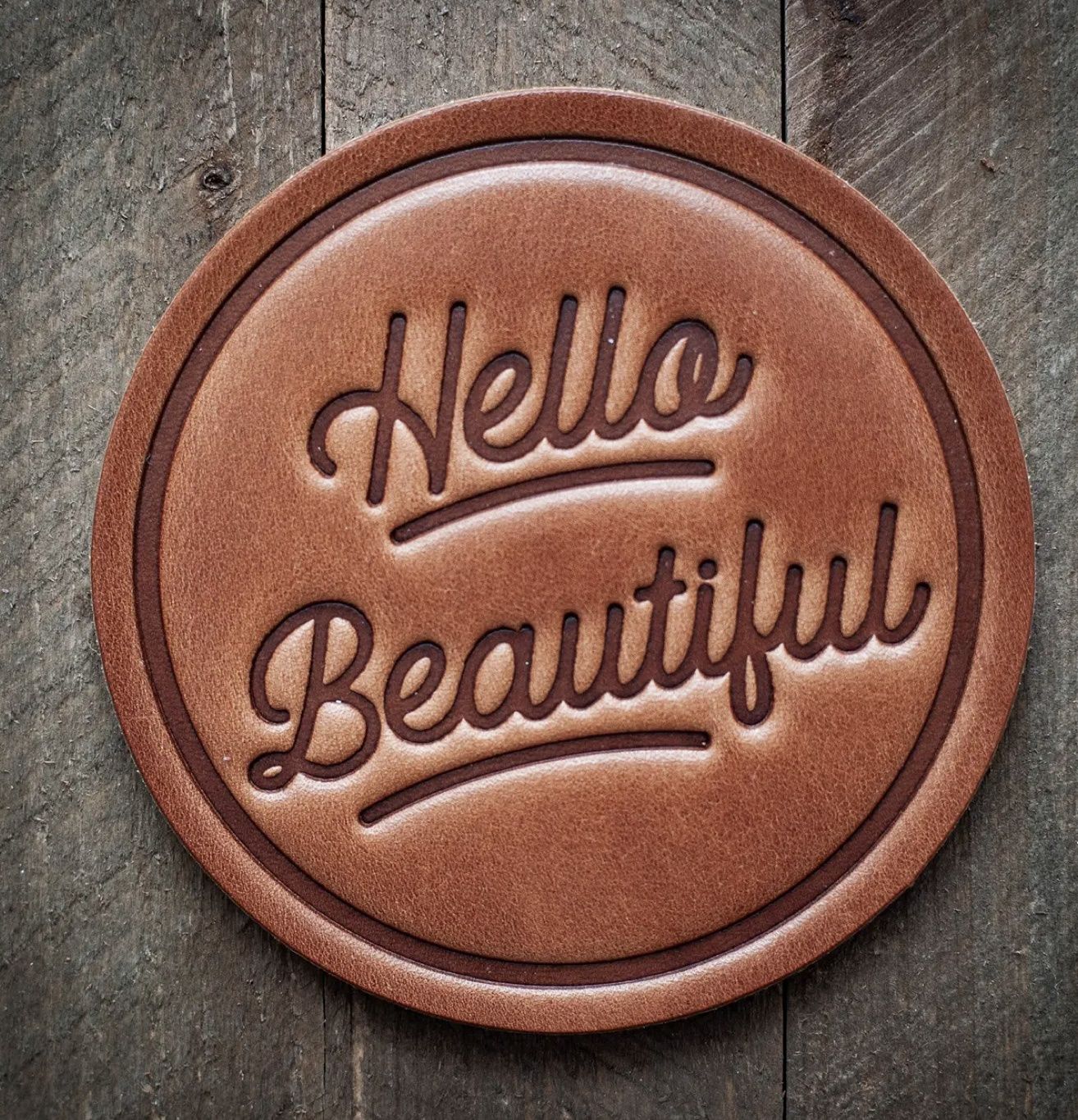 Hello Beautiful Leather Coaster