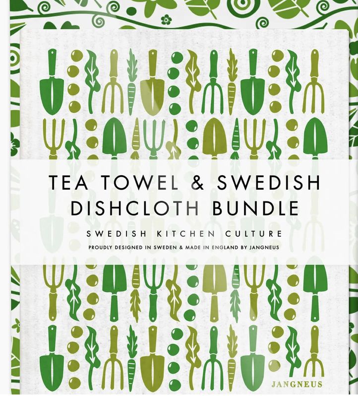 Swedish Dishcloth & Tea Towel - Gardening Green