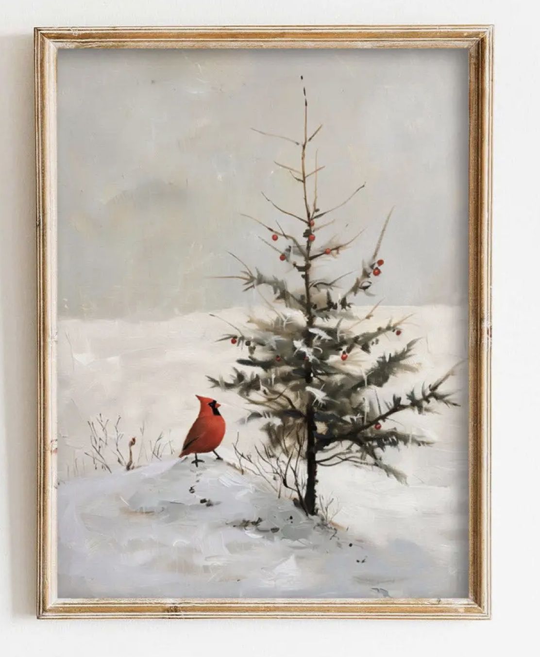 Cardinal & Tree in Snow - Art 5x7 in 8x10 Frame