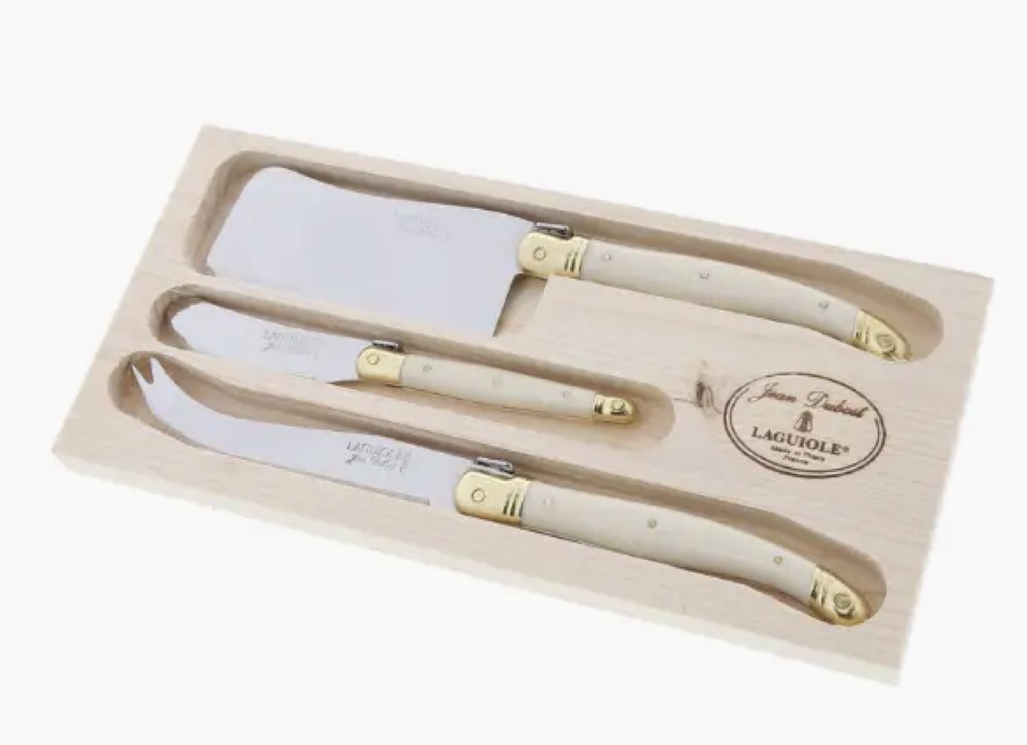 Jean Dubost 3 Piece Cheese Set Ivory/Brass