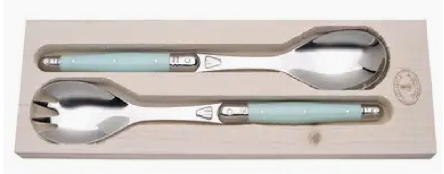 Jean Dubost Salad Servers Turquoise Handles