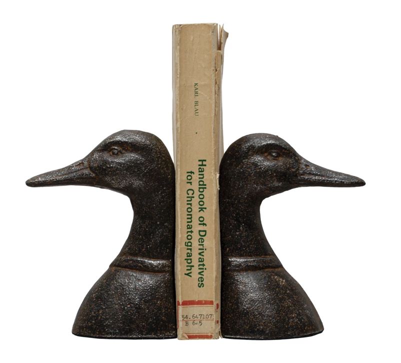 Cast Iron Duck Head Bookends Distressed Black S/2
