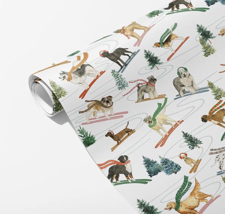 Skiing Dogs Wrapping Paper