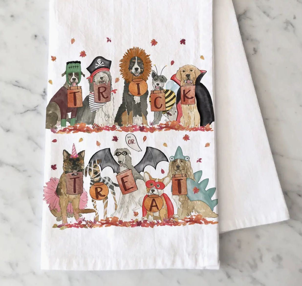 Trick or Treat Dog Tea Towel