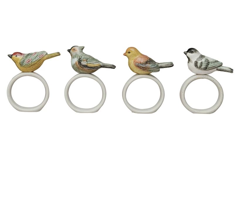 Stoneware Napkin Ring w Perched Bird