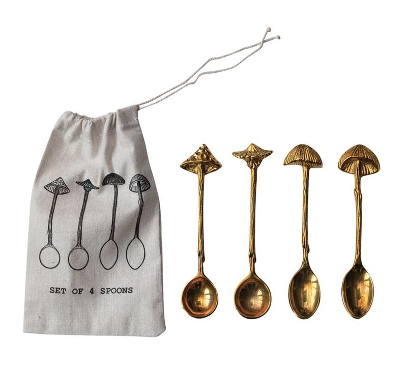Brass Spoons with Mushroom Handles S/4