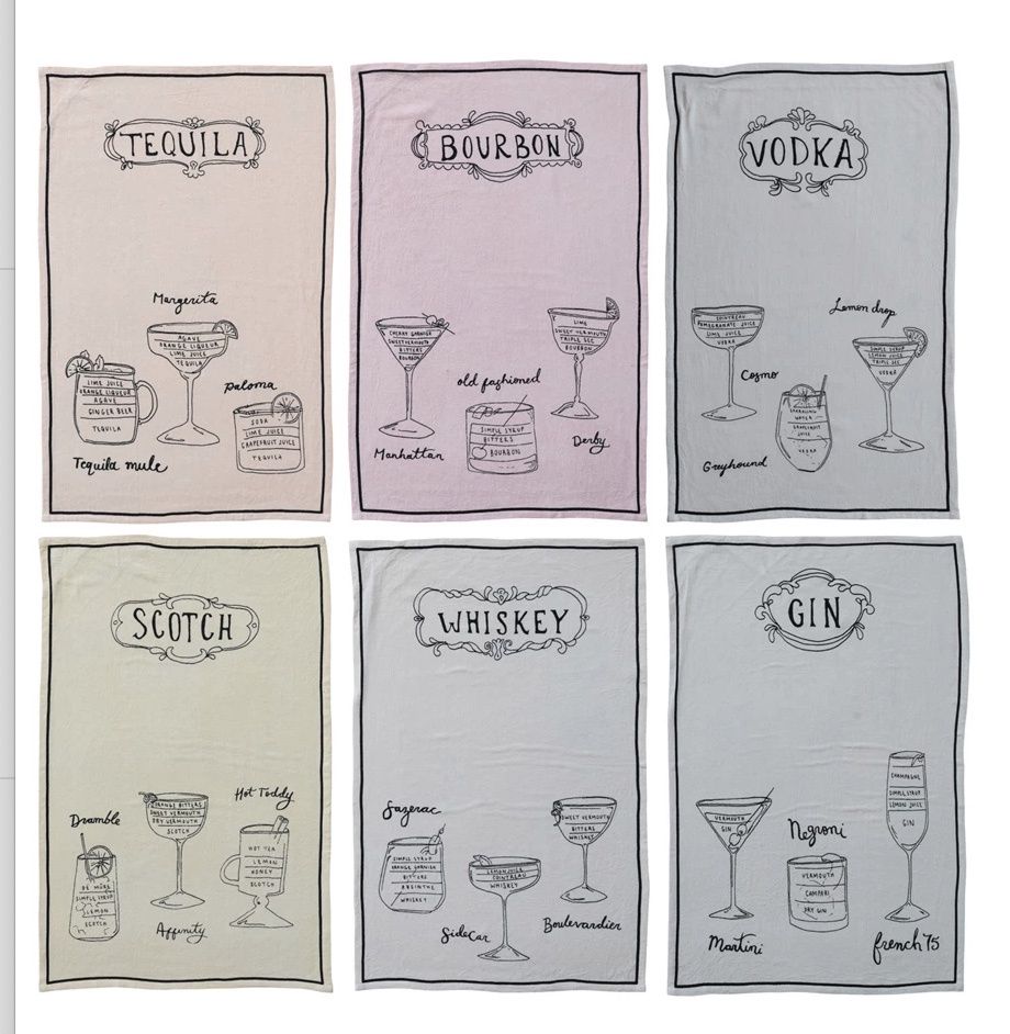 Linen Blend Tea Towel w Cocktail Recipes