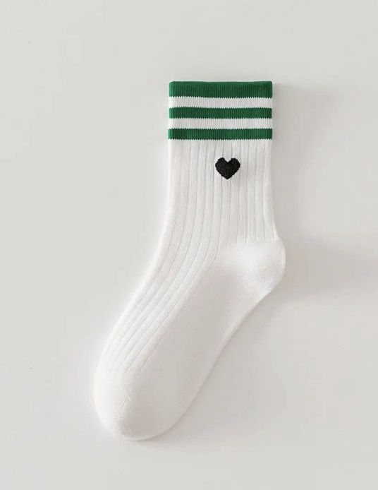 College Style Heart Crew Sock Green