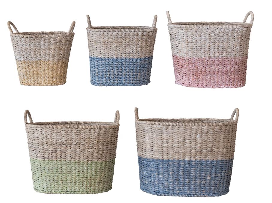 Woven Water Hyacinth & Rattan Dip Dyed Basket XL