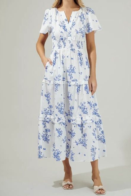 Bestia Floral Palmer Poplin Tiered Dress