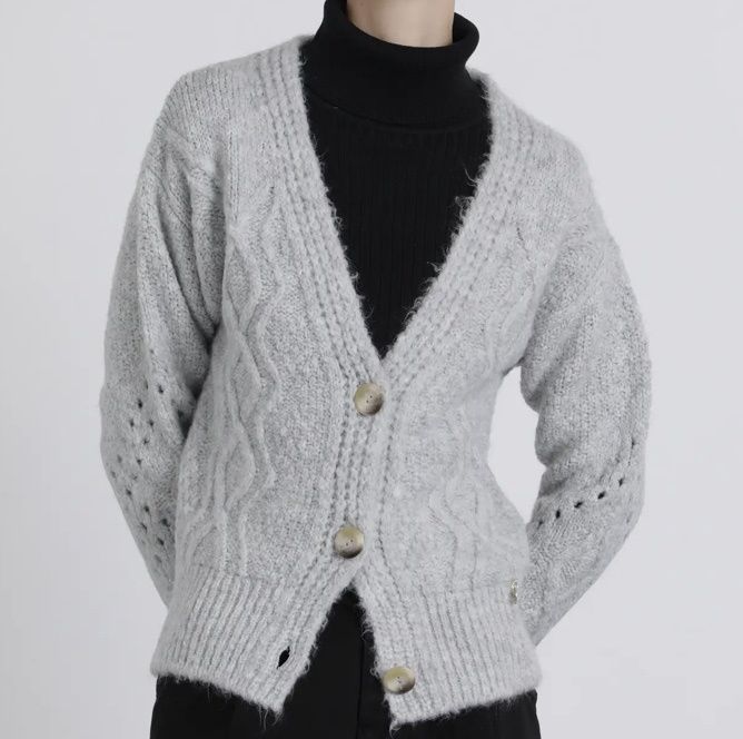 Perforated Knitted Jacket - Grey