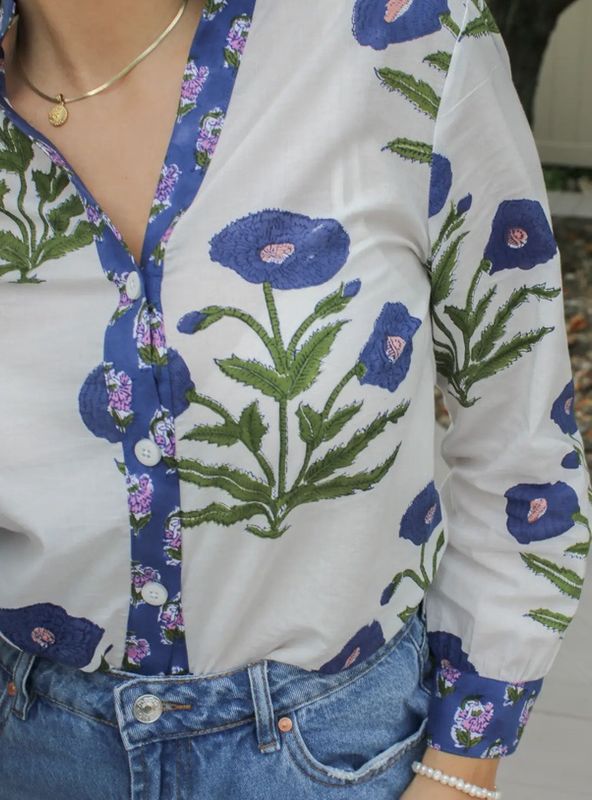 Bonita Block Printed Blouse Made in USA