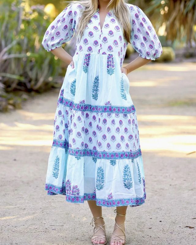 Remi Block Print Maxi Dress LT Blue