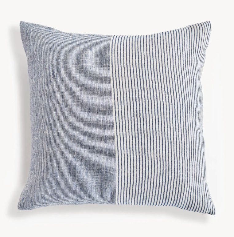 Otis Pinstripe European Linen Pillow 24", Blue