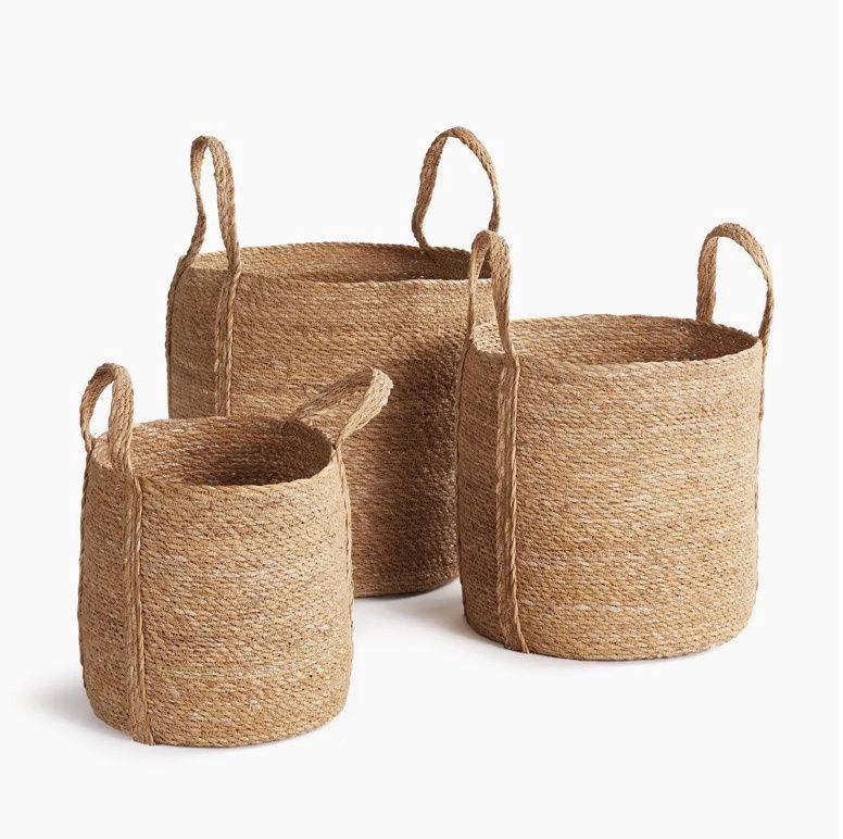 Seagrass Round Baskets With Long Handles, S/3
