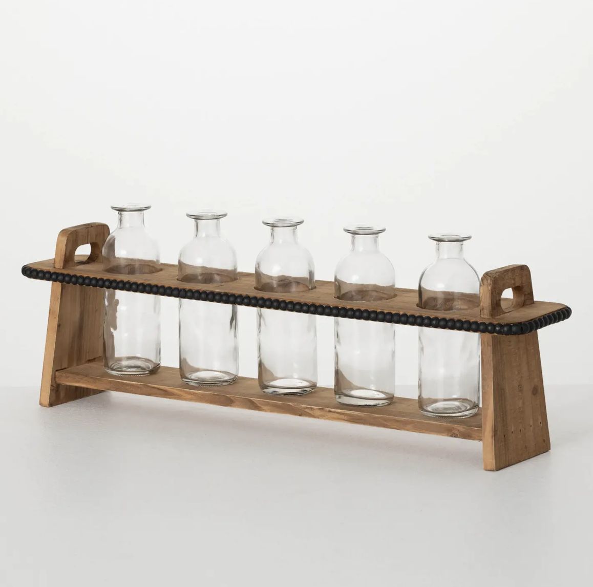 Glass Vases with Wooden Stand