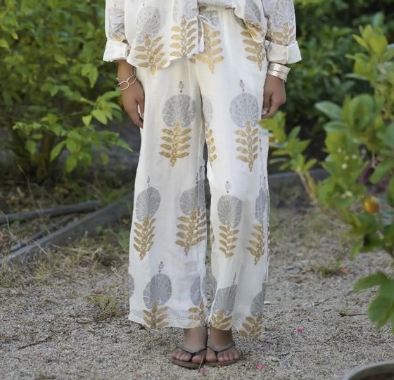 Solene Metallic Flo Print Pants
