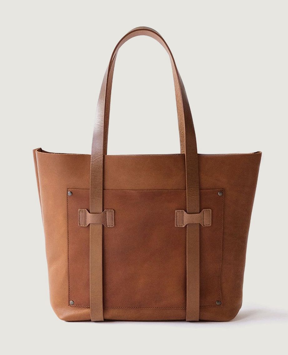 Large Leather Unisex Tote Bag | Tan