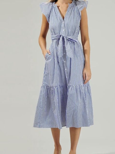 Dynamite Stripped Button Midi Dress