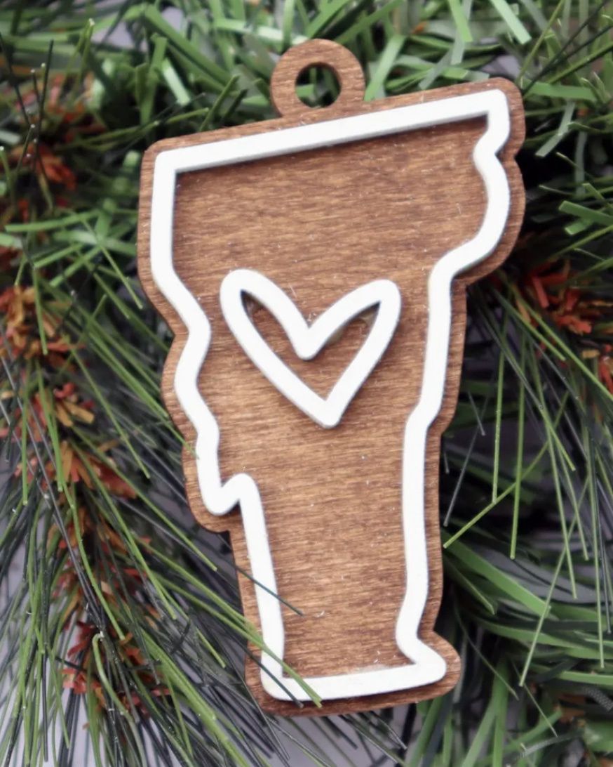 Vermont Layered Wood Christmas Ornament