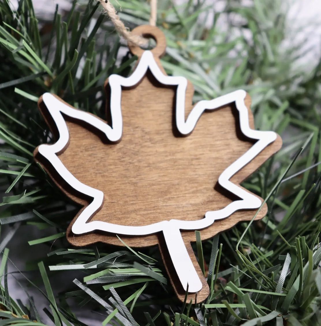 Maple Leaf Layered Wood Christmas Ornament