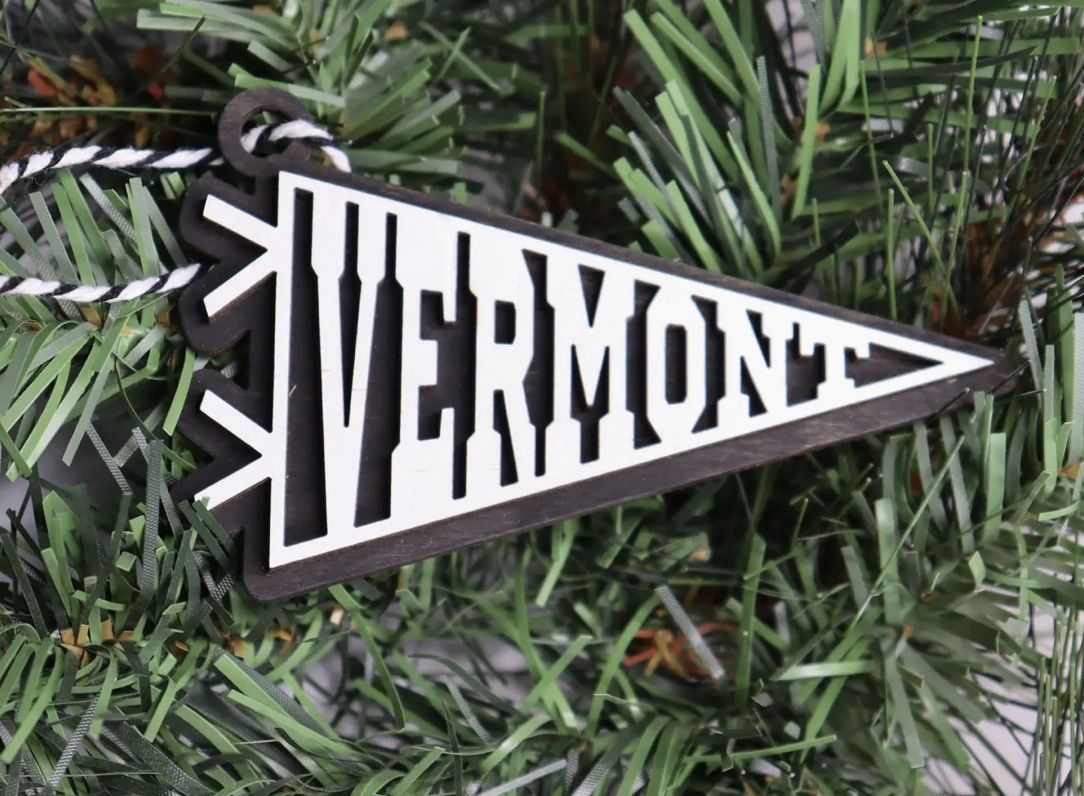 Vermont Pennant Layered Wood Christmas Ornament
