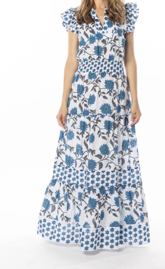 Caro Dress - Blue Gerbera