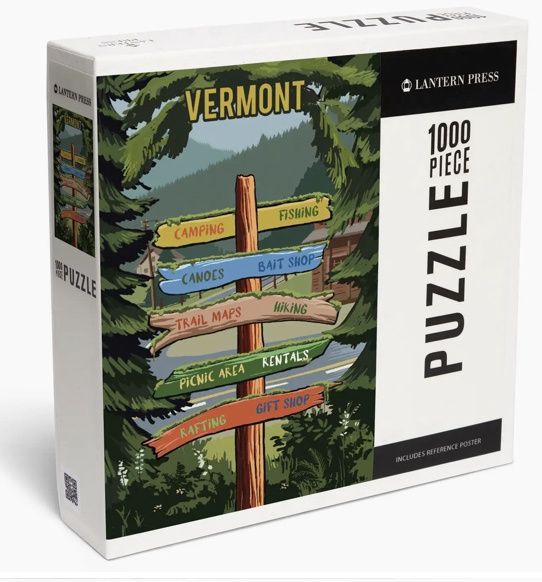 1000 Piece Puzzle Vermont, Signpost, Forest & Camp