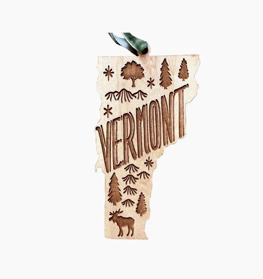 Vermont Ornament - Green Ribbon
