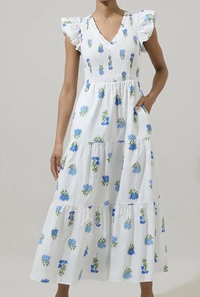 Jillian Floral Sunfire Tiered Midi Dress