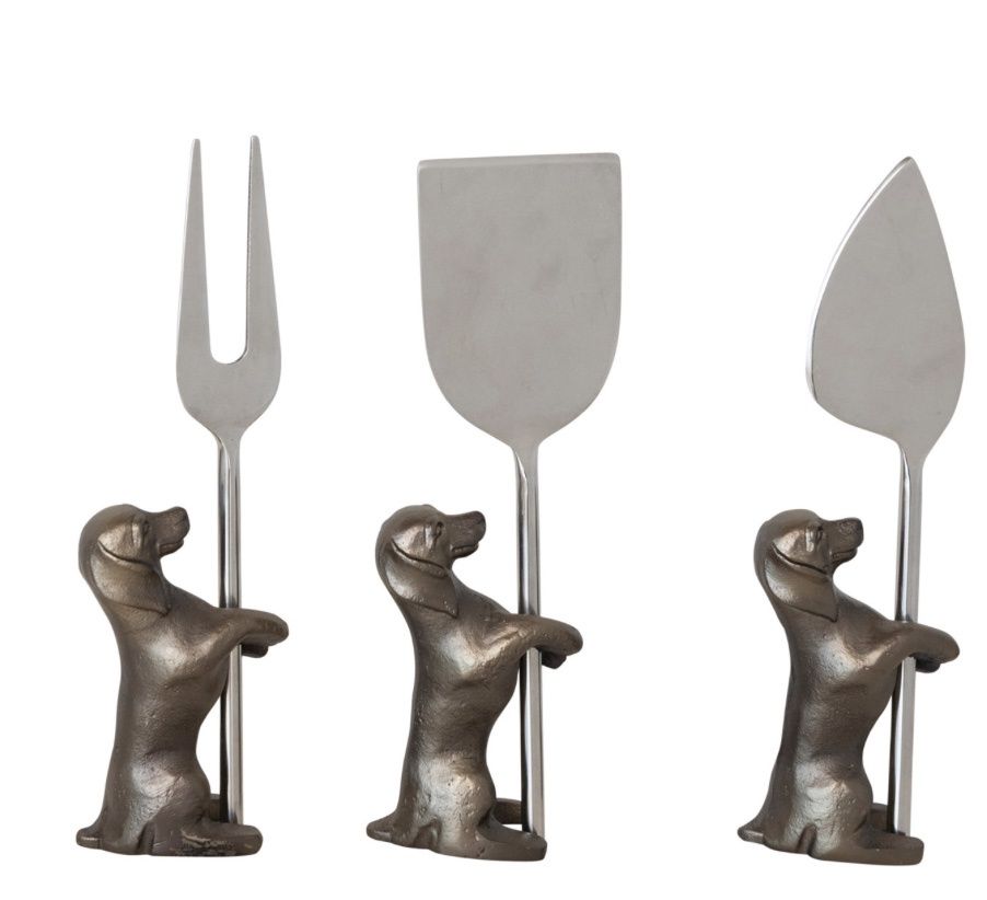 Cheese Knives w/ Dog Stands - S/3