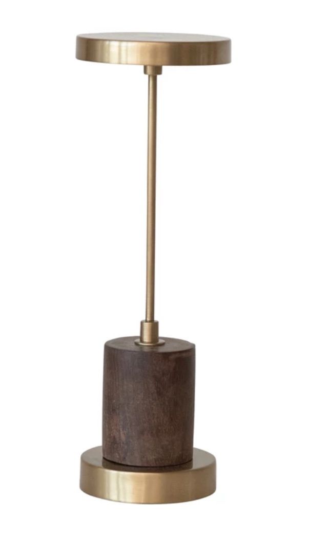 Metal & Mango Wood LED Table Lamp w/ Touch Sensor, Antique Brass Finish