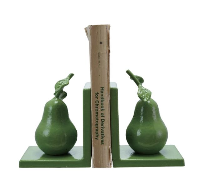 Cast Iron Pear Bookends, Green, S/2