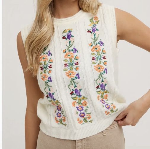 Embroidered Sleeveless Knit Tank Top