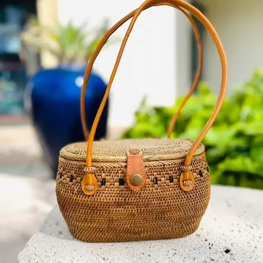 Ata Vine Basket Handbag with Leather Straps